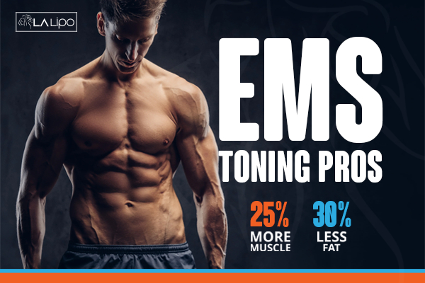 Graphic of man with toned body showing the benefits of LA-EMS Body Sculpting Tilbury treatment