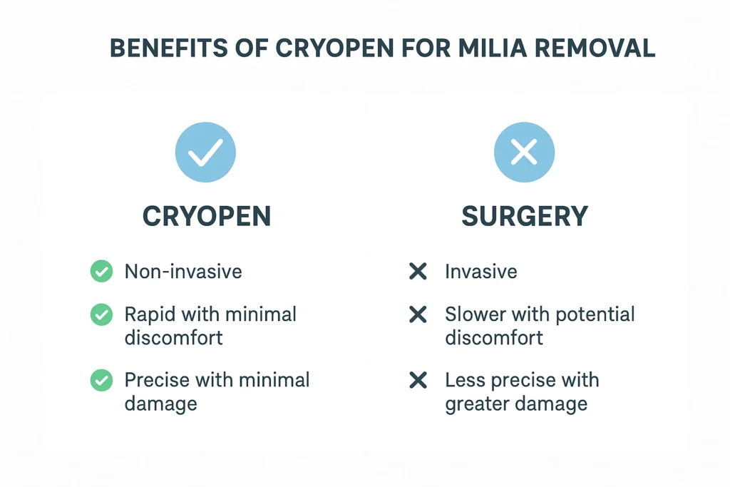 Benefits of cryopen for milia removal Tilbury compared to surgical treatments.
