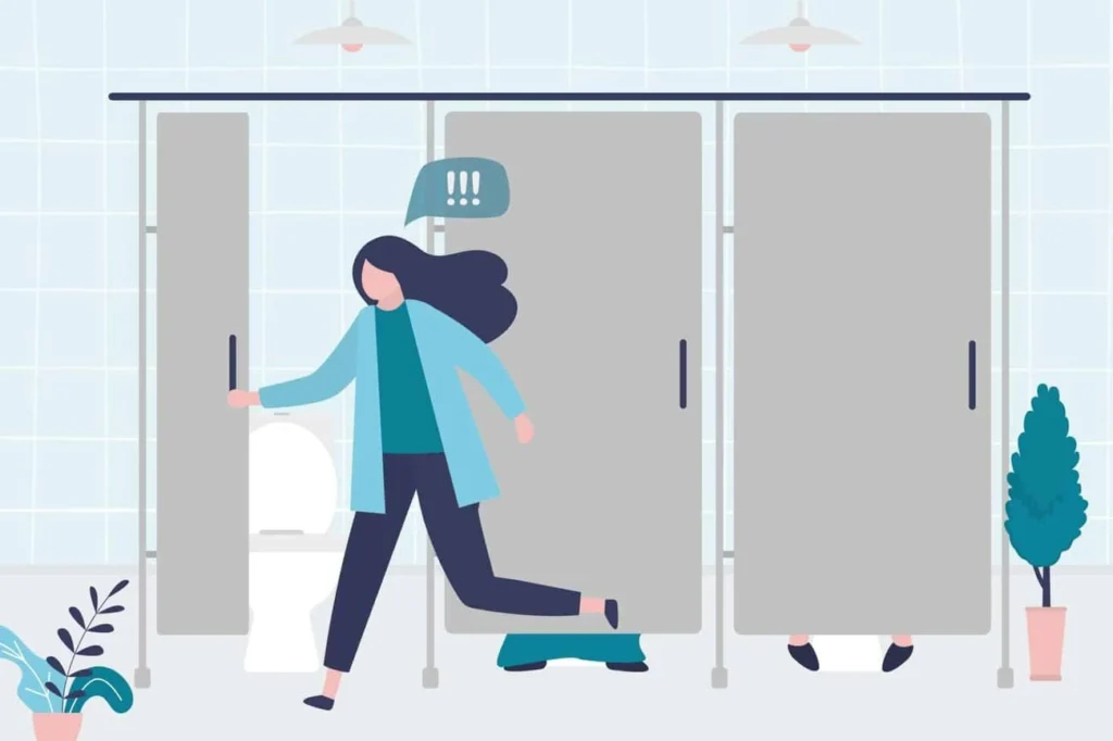 graphic of Urine incontinence Tilbury woman running to the toilet.